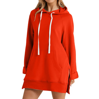 Women Hoodie Dress Slit Hem Drawstring Loose with Big Pocket Hooded Pullover Mid Length Top Commuting Dating Sport HoodieCYXX385