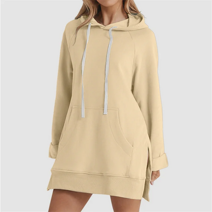 Women Hoodie Dress Slit Hem Drawstring Loose with Big Pocket Hooded Pullover Mid Length Top Commuting Dating Sport HoodieCYXX385