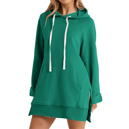 Women Hoodie Dress Slit Hem Drawstring Loose with Big Pocket Hooded Pullover Mid Length Top Commuting Dating Sport HoodieCYXX385